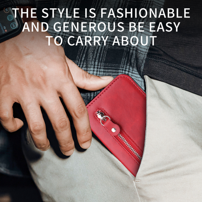 A-One Brand - OnePlus 15 5G Plånboksfodral Zipper Pocket PU Läder - Röd