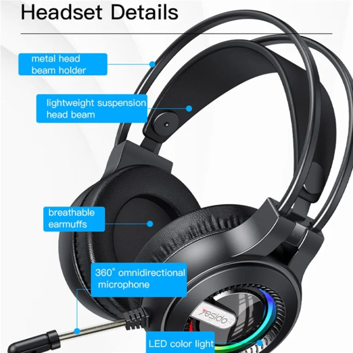 Yesido - YESIDO Over-Ear Hörlurar med Mikrofon EK02 Computer Gaming