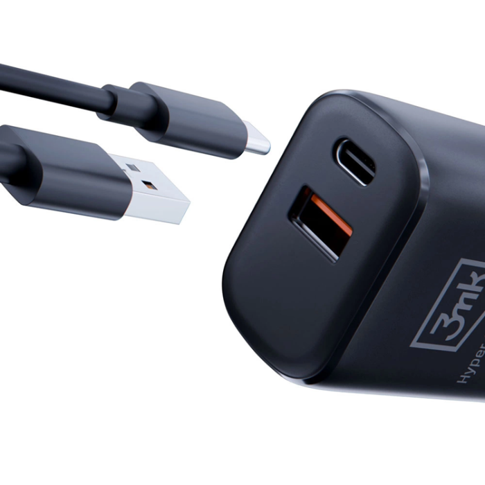 3MK - 3MK Väggladdare 20W USB-C USB-A Hyper - Svart