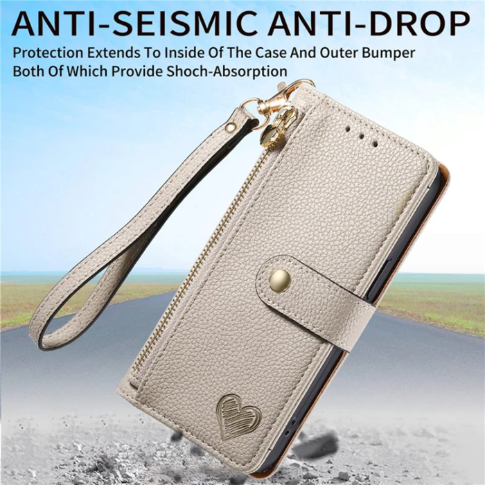 A-One Brand - iPhone 17 Pro Max Plånboksfodral RFID Zipper med rem - Grå