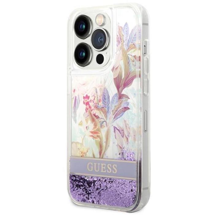 UTGATT1 - GUESS iPhone 14 Pro Max Skal Flower Liquid Glitter - Lila