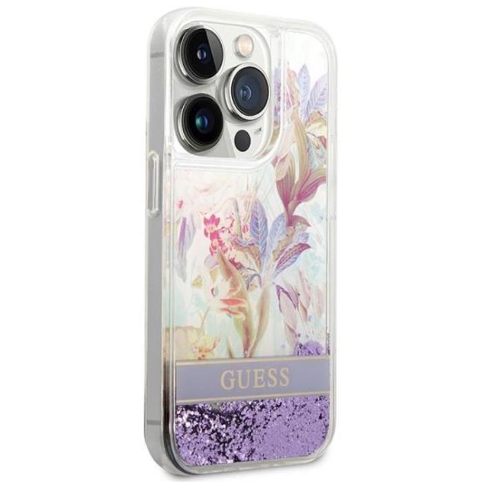 UTGATT1 - GUESS iPhone 14 Pro Max Skal Flower Liquid Glitter - Lila