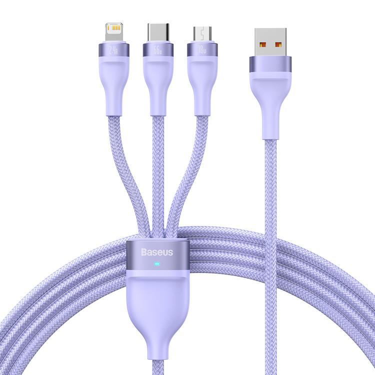Baseus 3in1 Flash Series USB-C/Micro-USB/Lightning 66W 480Mb/s 1.2m - Lila | 3541 | AlltMobil