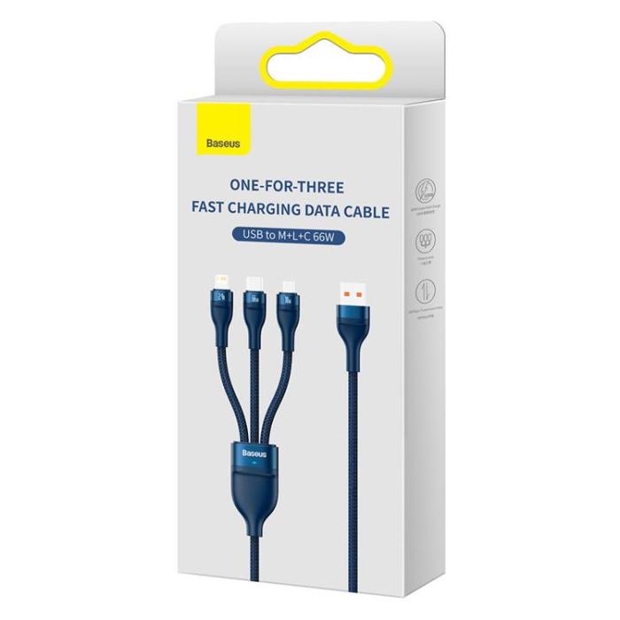BASEUS - Baseus 3in1 Flash Series USB-C/Micro-USB/Lightning 66W 480Mb/s 1.2m - Blå
