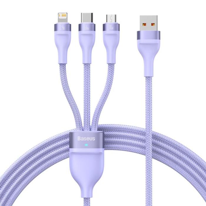 BASEUS - Baseus 3in1 Flash Series USB-C/Micro-USB/Lightning 66W 480Mb/s 1.2m - Lila