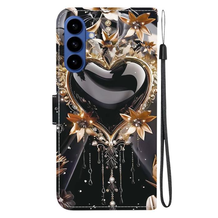 OEM - Samsung Galaxy S26 Plånboksfodral Konstläder Ställ Svart Guld Hjärta