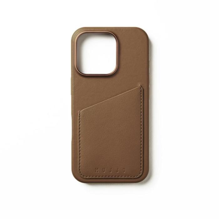 Mujjo - Mujjo iPhone 16 Pro Mobilskal MagSafe Korthållare - Tan