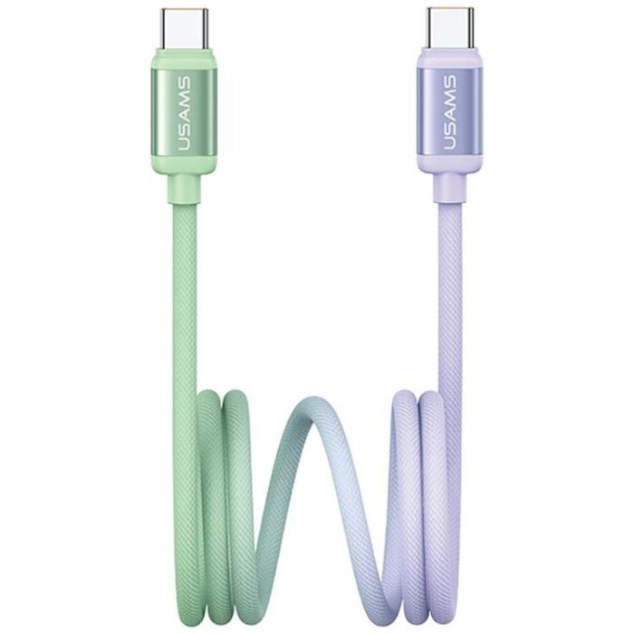 USAMS - USAMS USB-C till USB-C Kabel PD 60W 1.2m Bicolor SJ756 - Grön/Lila