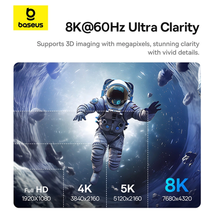 BASEUS - Baseus BS-OH064 8K 60Hz USB-C - HDMI Kabel 1.5m - Svart
