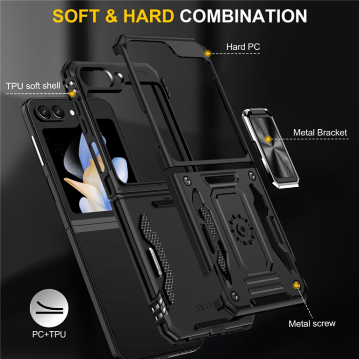 A-One Brand - Galaxy Z Flip7 FE/Z Flip6 Mobilskal Armor Kickstand - Svart