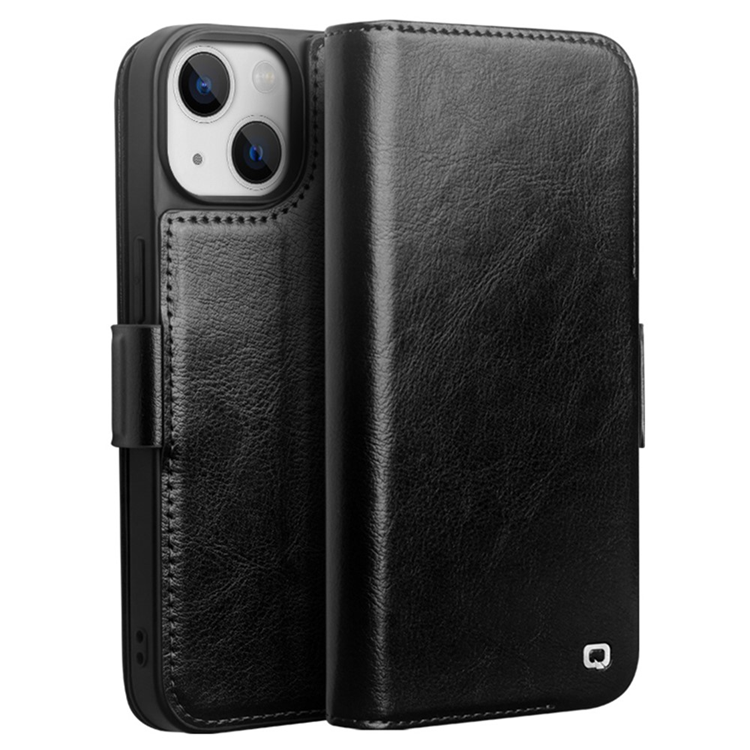 QIALINO iPhone 13 Plånboksfodral Äkta läder Flip - Svart | 2353 | AlltMobil