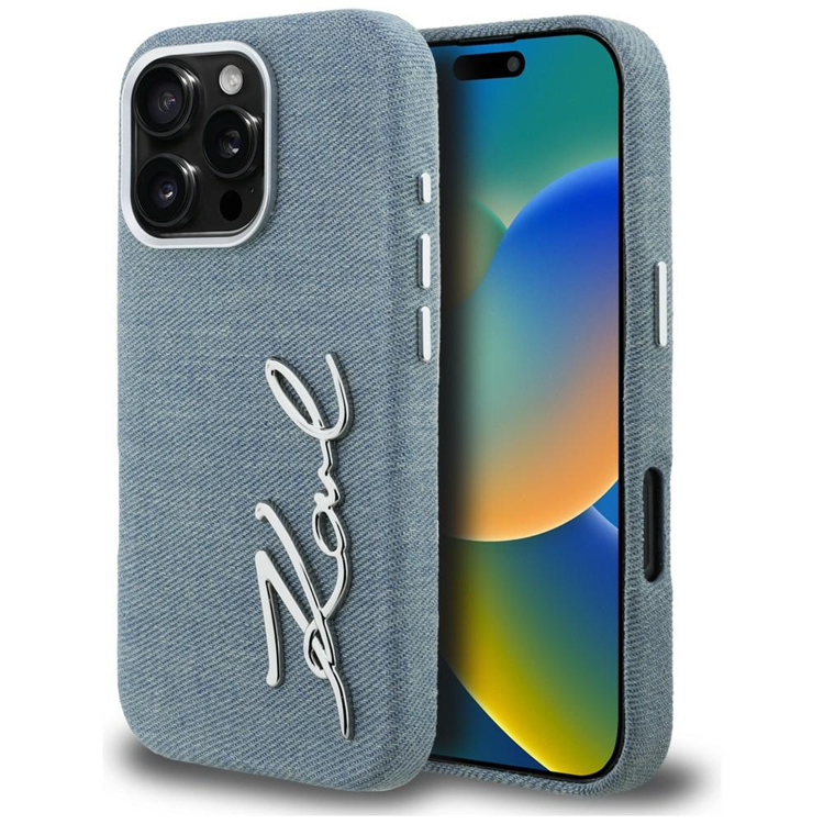 Karl Lagerfeld Mobilskal För iPhone 16 Pro Max Jeans Signature Logo - Blå