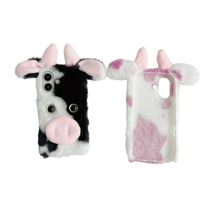 A-One Brand - iPhone 17 Mobilskal Fluffy Cute Cow Plush TPU - Rosa
