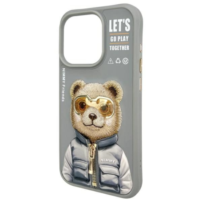 NIMMY - Nimmy iPhone 15 Pro Mobilskal Cool & Cute 2.0 Bear - Grå