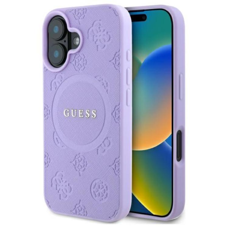 Guess iPhone 16 Plus Mobilskal Magsafe Saffiano Peony Classic Logo - Lila | 2353 | AlltMobil