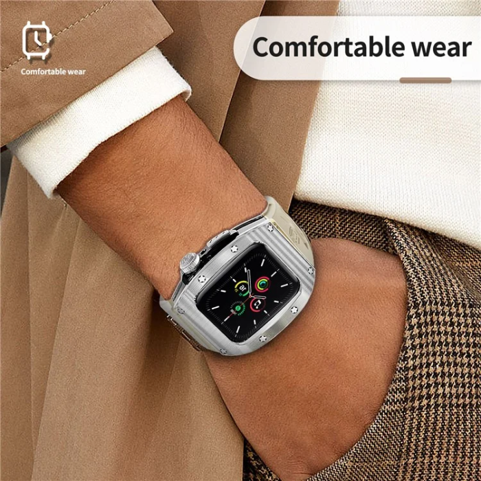 Shelbox - Shellbox Apple Watch 45mm Armband Silikon Metal - Vit