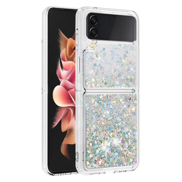 A-One Brand - Galaxy Z Flip 4 Skal Liquid Floating Glitter - Silver