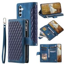 Amorus - Samsung Galaxy S26 Pl&aring;nboksfodral Rhombus Stitching Line Konstl&auml;der - Bl&aring;