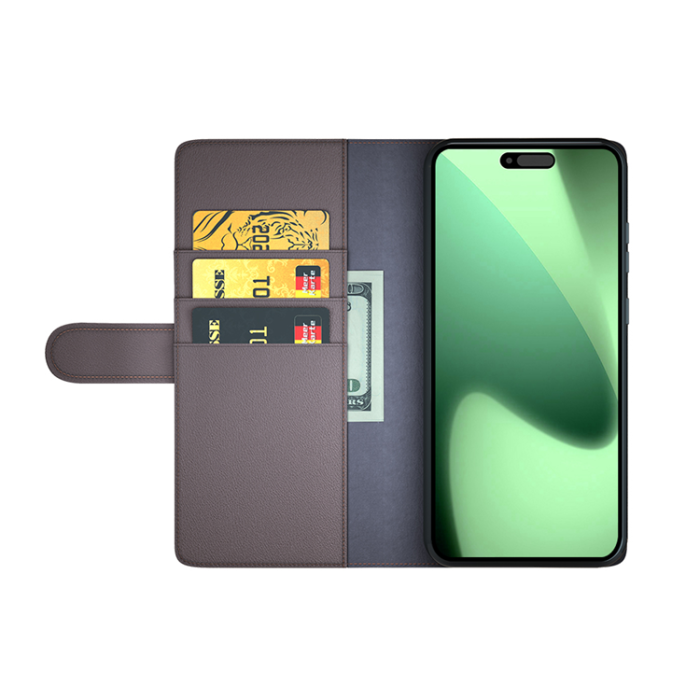A-One Brand - iPhone 17 Pro Plånboksfodral Äkta Läder - Brun