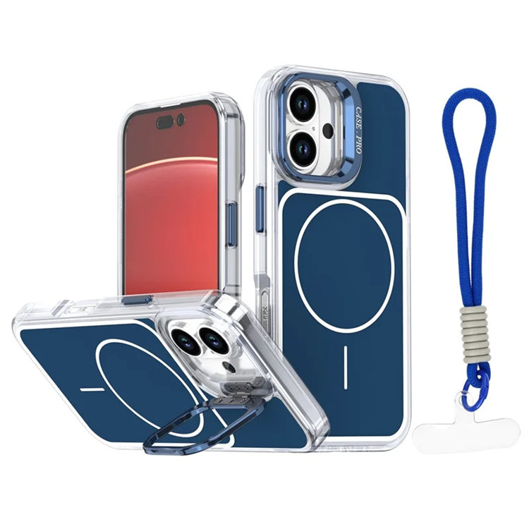 iPhone 16 Mobilskal MagSafe Lens Kickstand med Handrem - Blå (Blå) | 2353 | AlltMobil