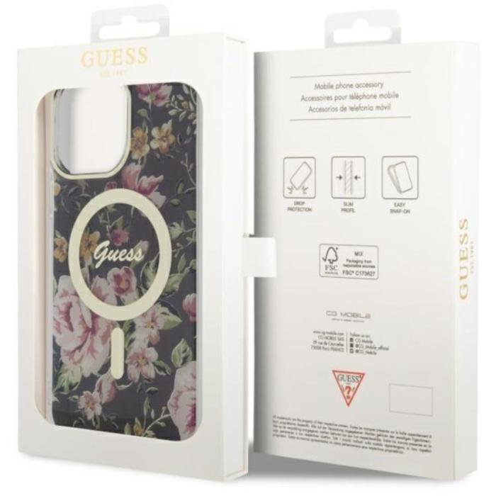 Guess - Guess iPhone 14 Pro Max Mobilskal MagSafe Flower - Svart