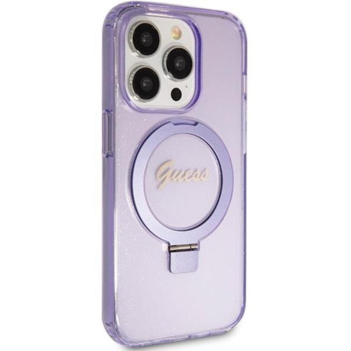 Guess - Guess iPhone 15 Pro Mobilskal Magsafe Ringställ Script Glitter