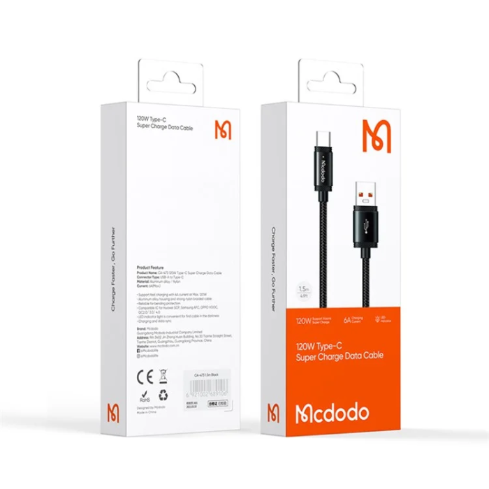 MCDODO - MCDODO USB-A - USB-C 120W Kabel 1.5m CA-4730 MDD - Svart