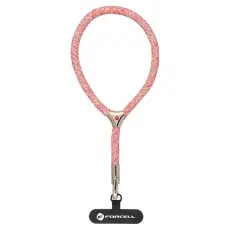 Forcell - Forcell Handled Mobilrem Lanyard med Justerbar L&auml;ngd - Rosa Vit