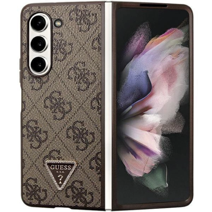 Guess - Guess Galaxy Z Fold 5 Mobilskal Läder Diamond Triangle - Brun