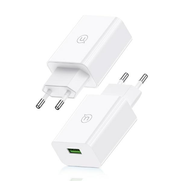 USAMS Väggladdare 18W + Lightning/USB-A kabel SC-serien SCXLTZ03 – Vit