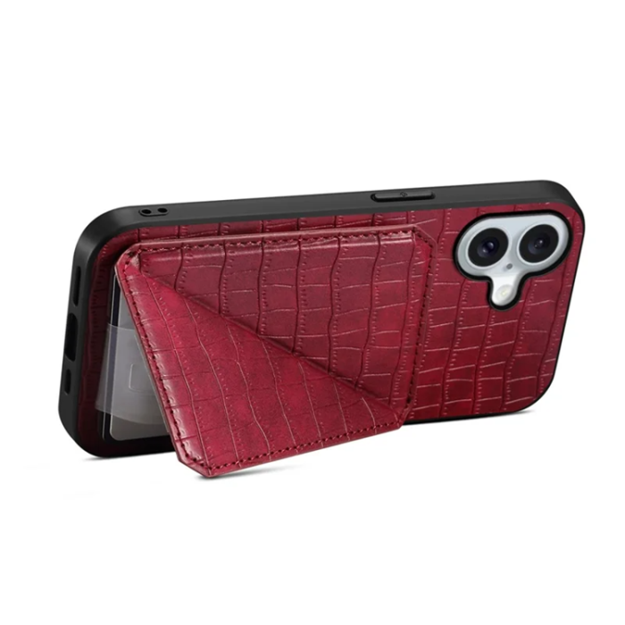A-One Brand - iPhone 17 Mobilskal Korthållare Crocodile Textured - Rosa