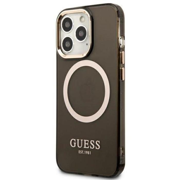 Guess - GUESS iPhone 13 Pro Skal MagSafe Gold Outline Translucent - Svart