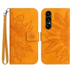 A-One Brand - Sony Xperia 1 VII Konstl&auml;der Pl&aring;nboksfodral Med Handledsrem - Gul