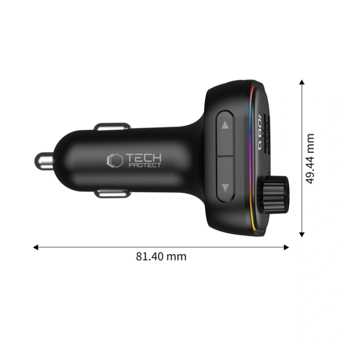 Tech-Protect - Tech-Protect Billaddare CC07 3-Port PD 54W + Sändare Fm Bluetooth - Svart