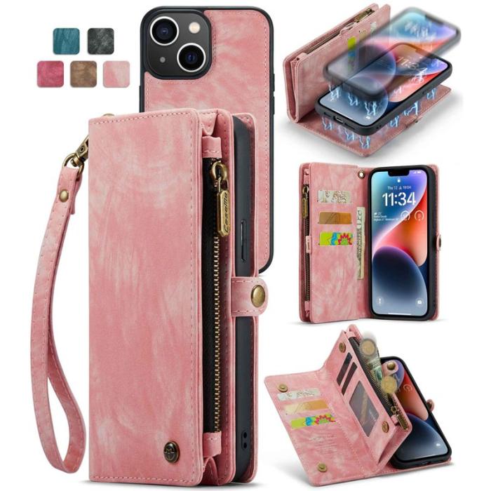 Caseme - CASEME 008 Mobilskal till iPhone 13 2-i-1 TPU KonstLäder Rosa