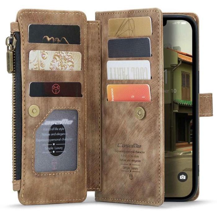 Caseme - CASEME iPhone 14 Plånboksfodral C30 Zipper - Brun
