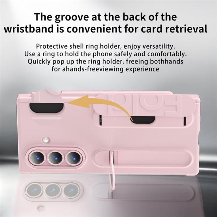 A-One Brand - Mobilskal För Galaxy Z Fold 8 Kortfack Kickstand med Skärmskydd - Rosa