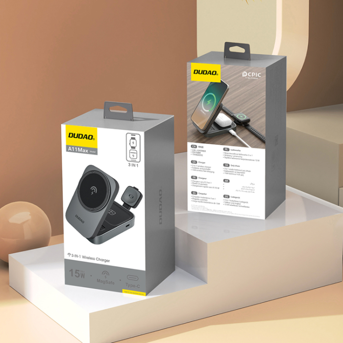Dudao - Dudao 3in1 MagSafe Trådlös Laddare Apple Watch, iPhone, Airpods - A11 Max - Grå