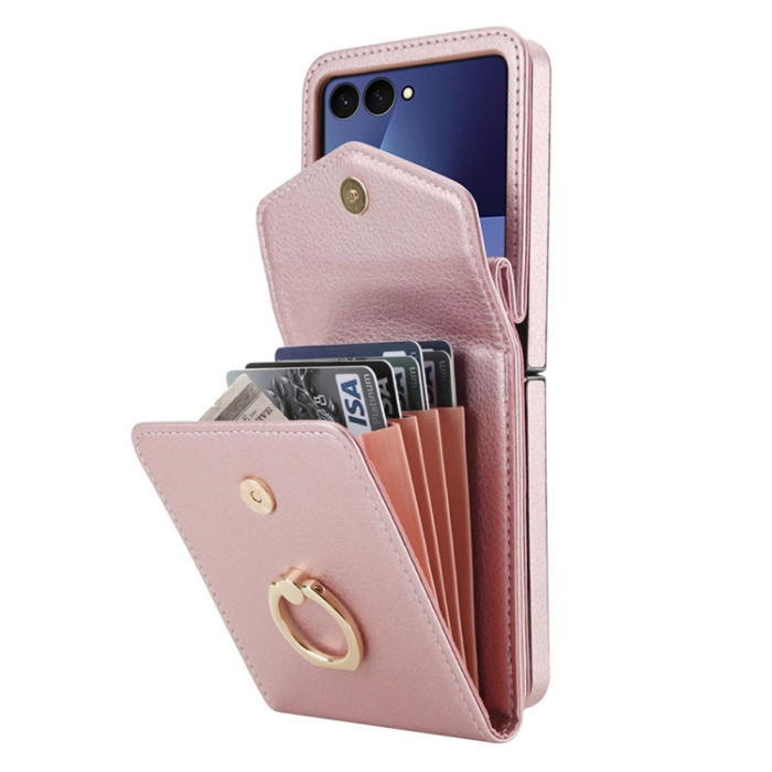 A-One Brand - Galaxy Z Flip7 Plånboksfodral Litchi med Axelrem - Roséguld