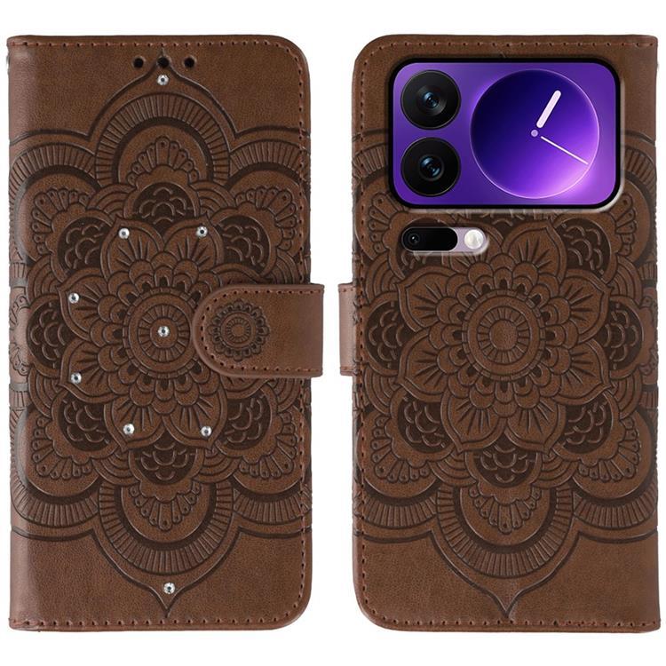 Xiaomi 17 Pro Max Konstläder Plånboksfodral Rhinestone Mandala Imprint - Brun (Brun) | 2353 | AlltMobil