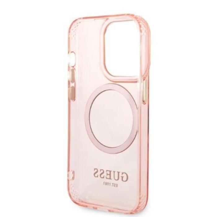 Guess - GUESS iPhone 14 Pro Skal MagSafe Gold Outline Translucent - Rosa