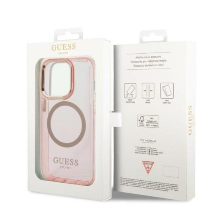 Guess - GUESS iPhone 14 Pro Skal MagSafe Gold Outline Translucent - Rosa