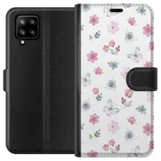 Gustaf - Pl&aring;nboksfodral till Samsung Galaxy A42 5G med Blommor och fj&auml;rillar