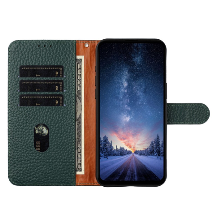 A-One Brand - Galaxy XCover 7 Pro Plånboksfodral Äkta Läder Litchi - Grön