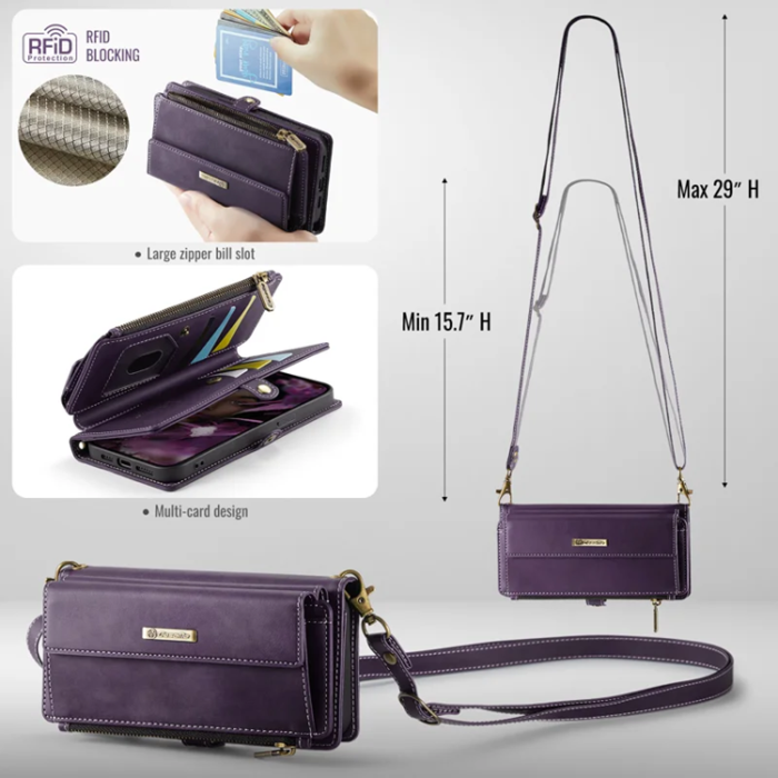 Caseme - Caseme iPhone 16e Plånboksfodral RFID Blocking Zipper - Lila