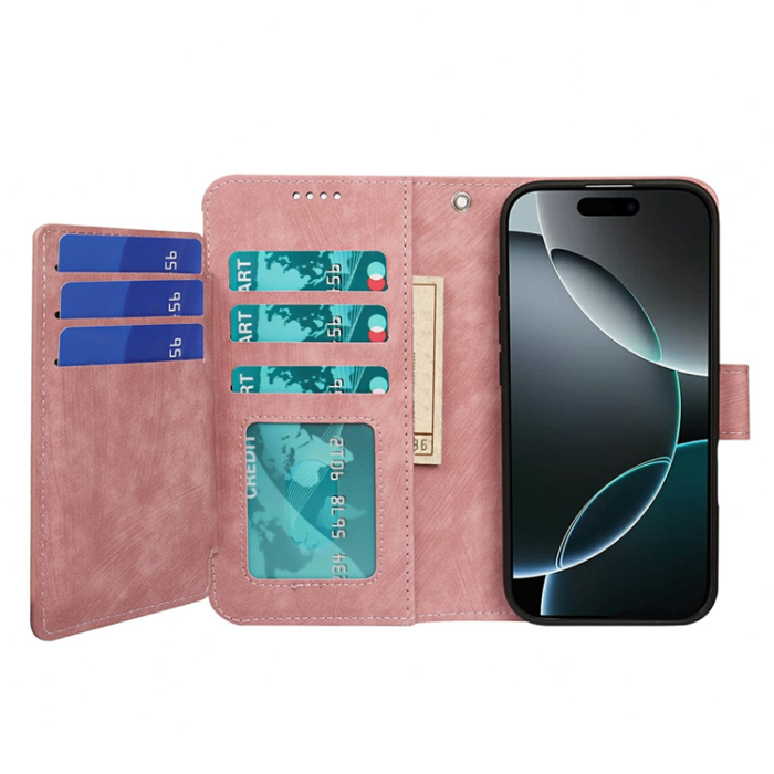 A-One Brand - iPhone 17 Air Plånboksfodral Line Pattern Läder - Roséguld