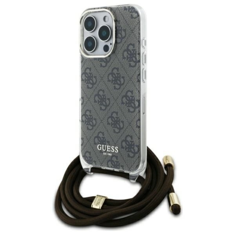 Guess iPhone 16 Pro Mobilskal Crossbody Cord 4G Print - Brun | 2353 | AlltMobil