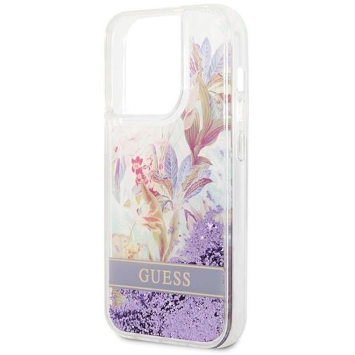 UTGATT1 - GUESS iPhone 14 Pro Max Skal Flower Liquid Glitter - Lila