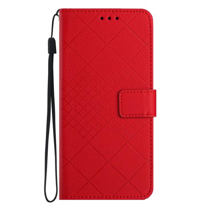OEM - Samsung Galaxy S26 Fodral Imprint Konstläder Flip Folio - Röd