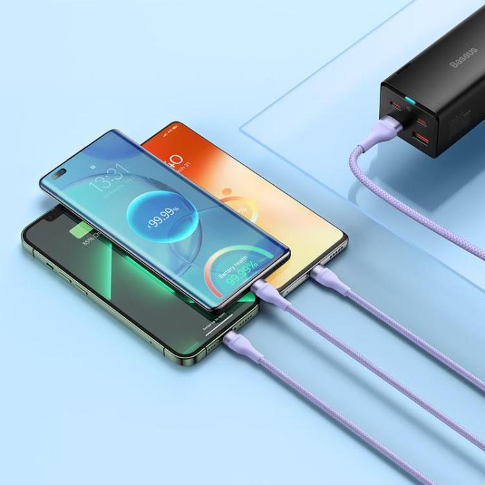 BASEUS - Baseus 3in1 Flash Series USB-C/Micro-USB/Lightning 66W 480Mb/s 1.2m - Lila